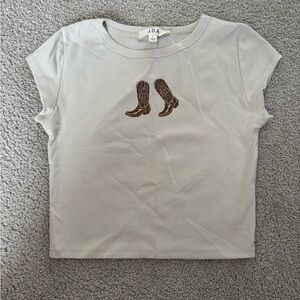 J.O.A. Cream Tee with Brown Graphic